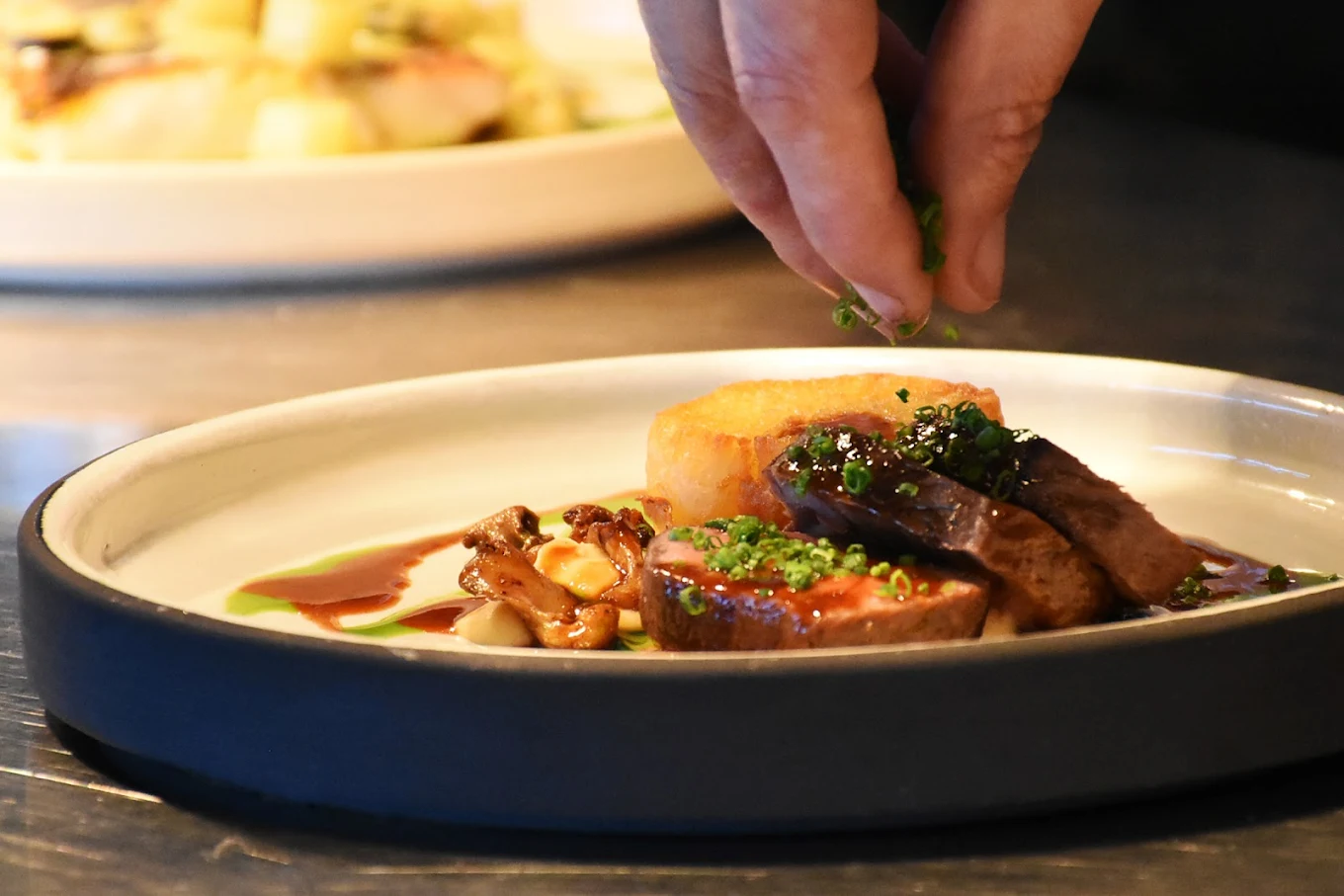 2023-04-24 Plated gourmet meat dish at the Jordan Restaurant