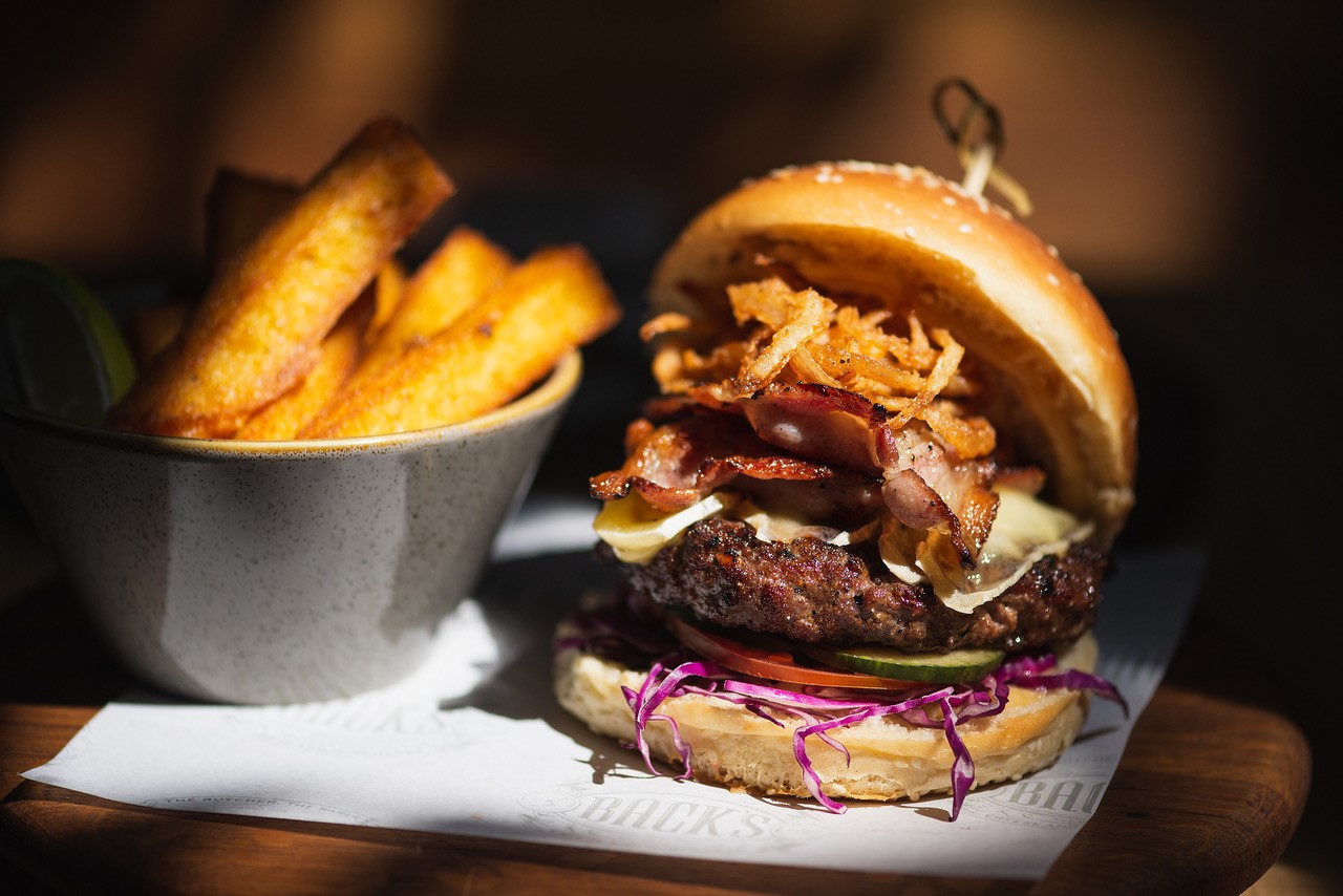 Burger and Chips at Back’s Restaurant and Deli